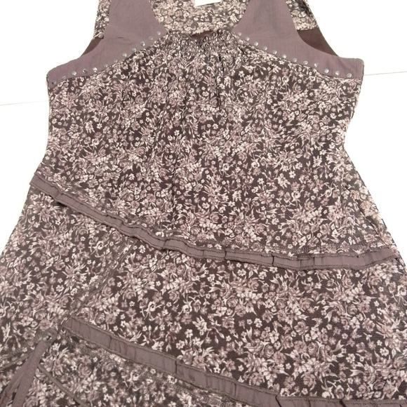 Bali vintage y2k ditsy flower dress size 8 layered look brown lined - Picture 3 of 6